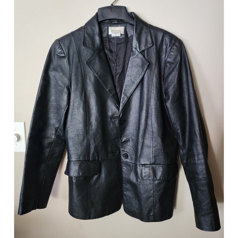 Chadwick's Leather Blazer Women 12 Black Vintage 90s Y2K Jacket